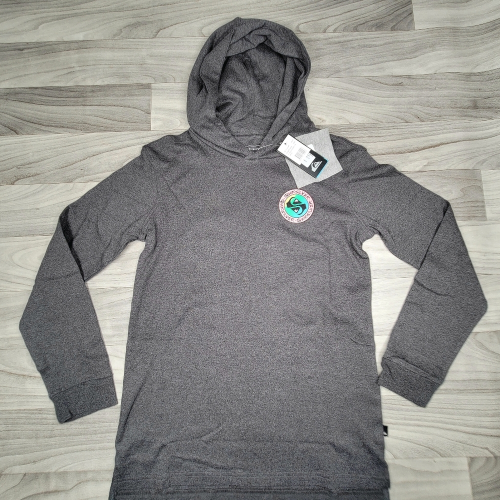 Quiksilver The Art Tee Youth Shirt Size 12 Gray Hooded Long Sleeve Gray NWT